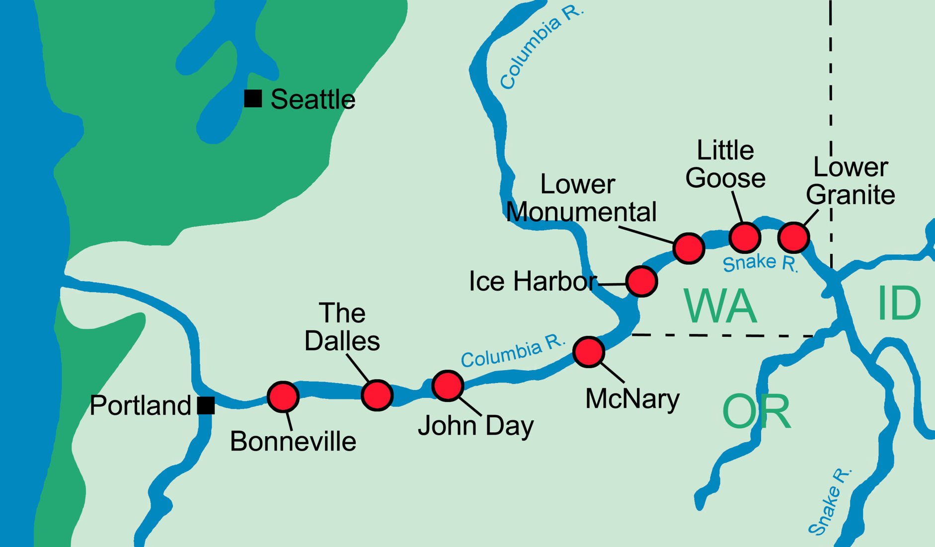 Lower Snake River Dams map